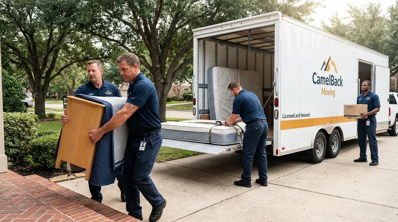 Crew loading residential truck for cross-state move from Houston, MS