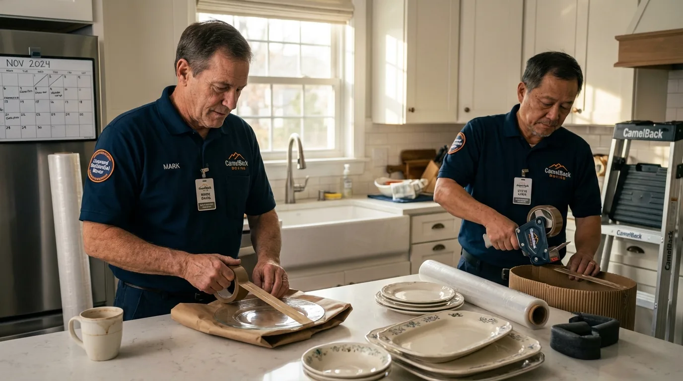 Professional crew packing kitchen dishware in Houston, MS